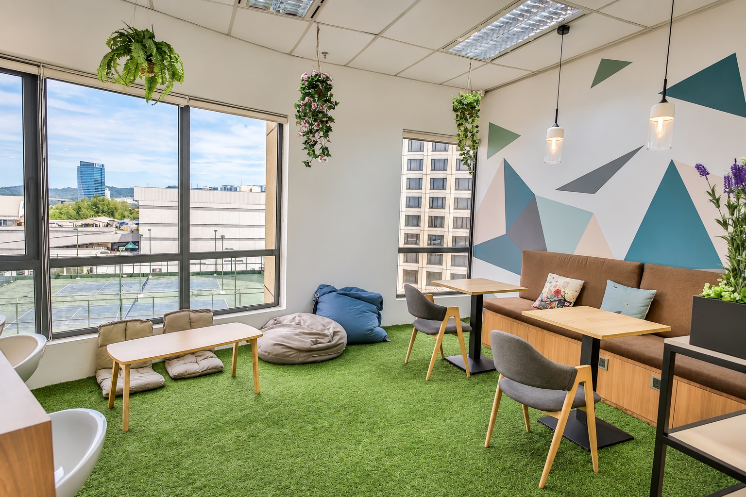 Flexible workplace lounge planned to support different activities after an office move